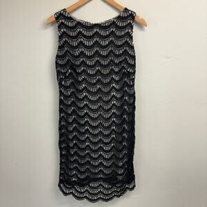 Anthropologie Tabitha Petites Black Scalloped Crochet Shift Dress Size 6P